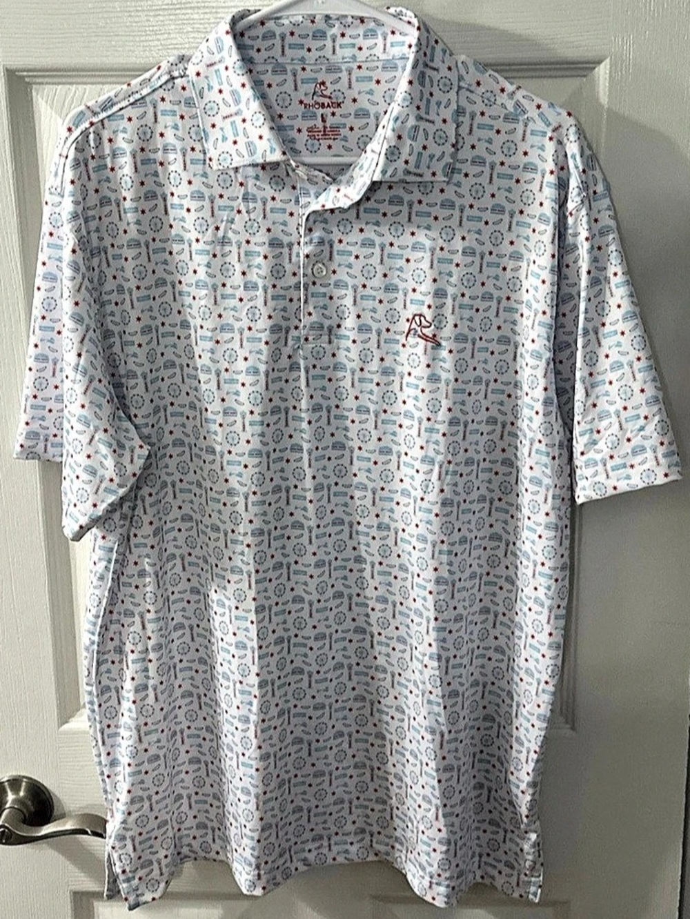 Rhoback The Windy City Performance Polo Shirt in White & Blue Mens Large Chicago